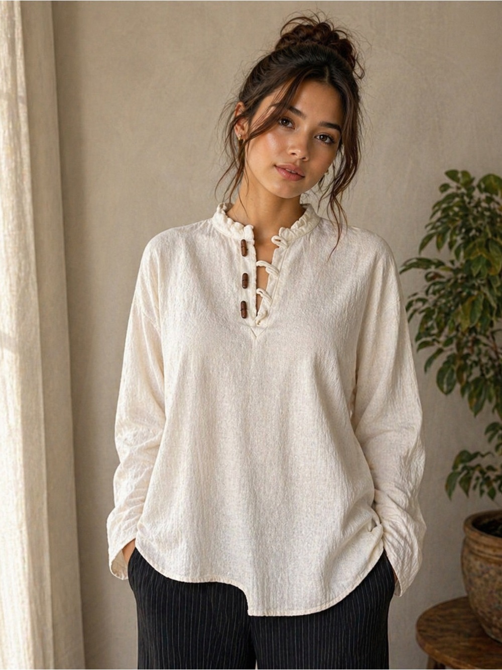 Cotton Tunic  with wooden buttons